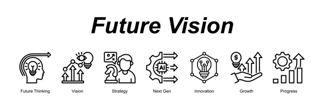 Future Vision banner web icon vector illustration concept with an icon of Future Thinking, Vision, Strategy, Next Gen, Innovation, Growth, Progress 
