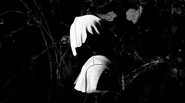 Spinning stop motion style mannequin with a flickering noisy grunge film effect.