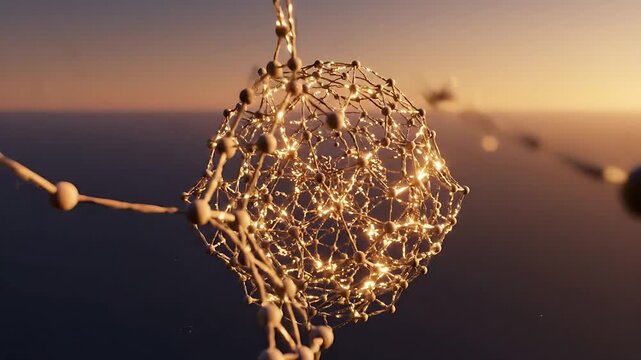 Abstract digital network with glowing nodes and lines in a futuristic landscape