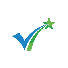 A stylized checkmark and star symbol in green and blue hues © MDANTOR