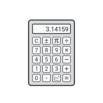 calculator with a pi symbol and a graph, representing math, engineering, and data science. Thin outline, white background, minimalist style