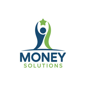 Abstract logo featuring a person reaching for a star and the word money