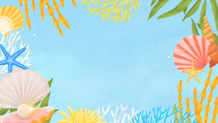 Coral reef frame, blue desktop wallpaper background © Rawpixel.com