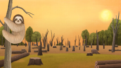 Deforestation sloth habitat desktop wallpaper background © Rawpixel.com