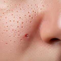 Fototapeta premium Close up of skin texture with acne and pores on the face.