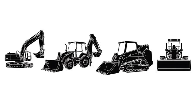 Heavy construction equipment line up.