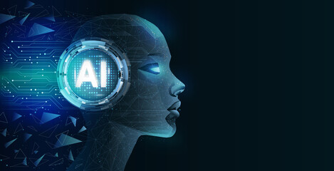 Obraz premium Futuristic AI head with glowing elements symbolizes advanced technology and artificial intelligence integration in daily life, reflecting innovation and creativity.
