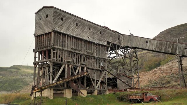 Atlas Coal Mine National Historic Site in Drumheller, Alberta Canada Jurassic Looking Dinosaur Country. High quality 4k footage
