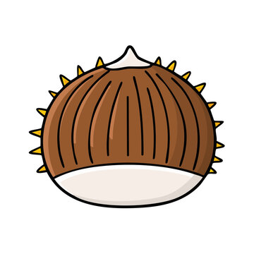 Cartoon Illustration of a Chestnut with Spiky Burrs and a Stem