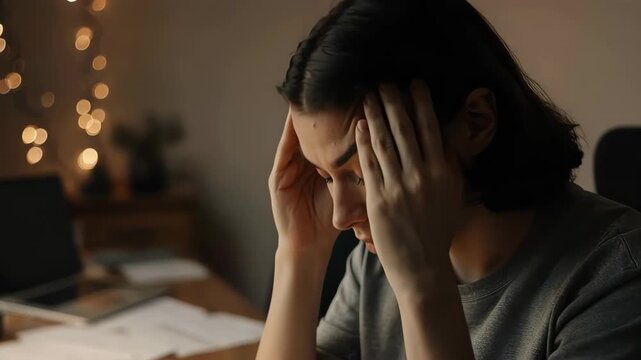 Tired Person Struggling with Financial Stress and Modern Life Problems at Home