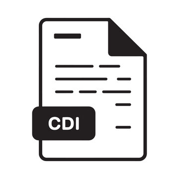 A simple black and white icon depicting a document with cdi label