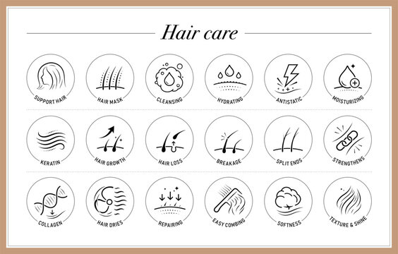 Hair health set icons. The outline icons are well scalable and editable. Contrasting elements are good for different backgrounds. EPS10.	
