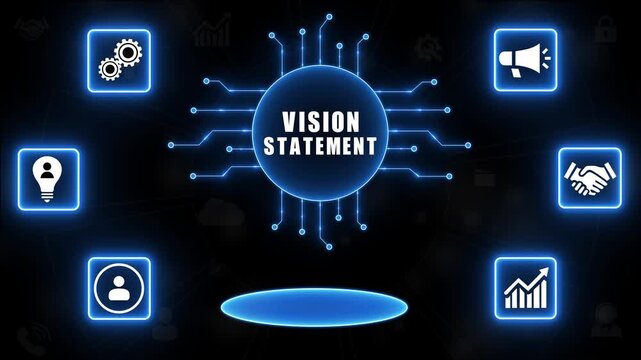 Business Vision Statement Concept with Connected Icons and Circuit Board Design strategy goal.4k animation.