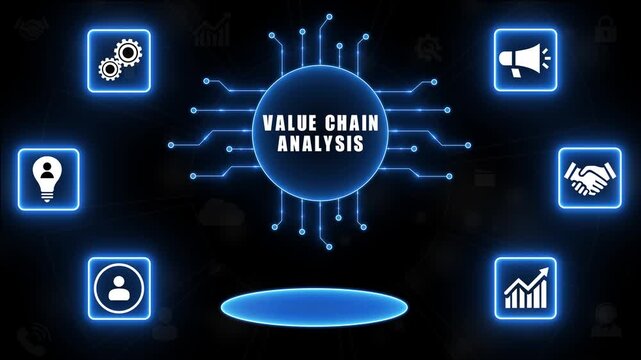 Business Concept of Value Chain Analysis with Icons and Circuit Board Design.