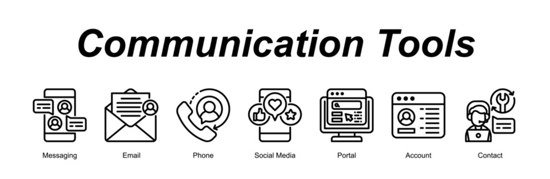 Communication Tools banner web icon vector illustration concept with an icon of Messaging, Email, Phone, Social Media, Portal, Account, Contact 
