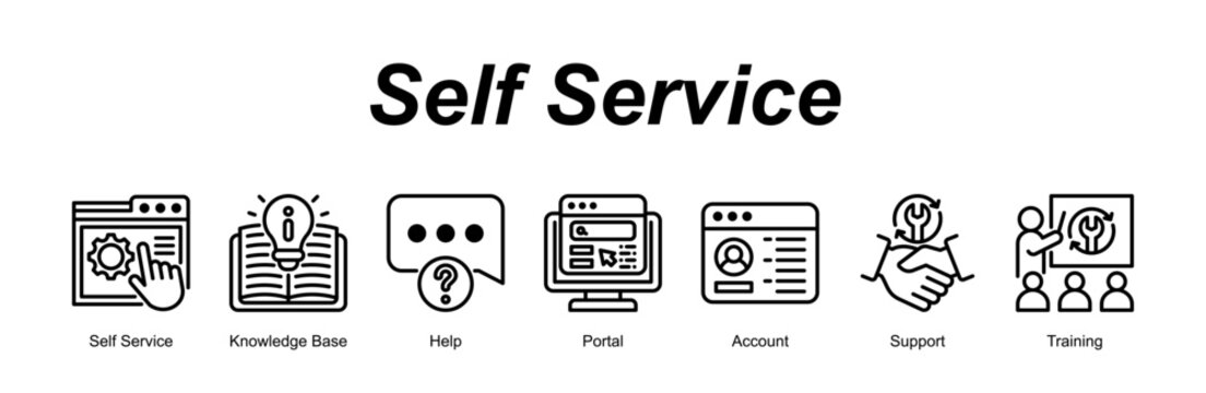 Self Service banner web icon vector illustration concept with an icon of Self Service, Knowledge Base, Help, Portal, Account, Support, Training 