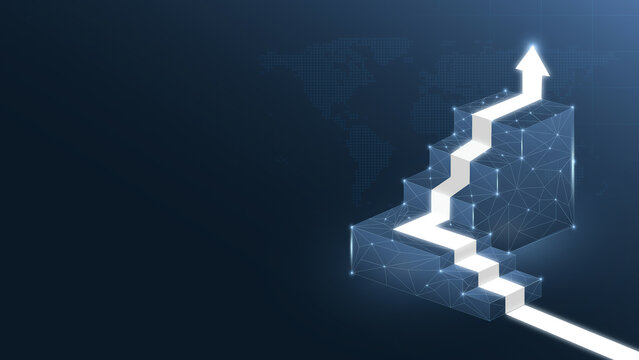 Conceptual image of a digital staircase symbolizing growth, progress, and success in the business world.