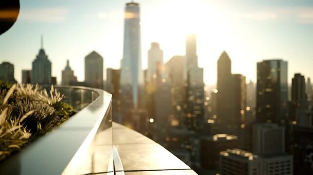 Stunning Cityscape View from Rooftop with Modern Architecture.