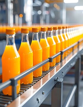 Orange juice bottles line