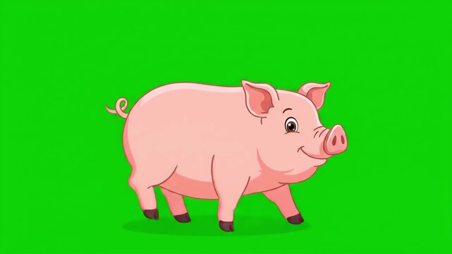 Cartoon Pig Standing on Green Screen Background