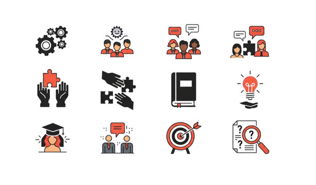 Modern workshop icons solid set teamwork coaching collaboration vector design