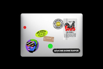 Fototapeta na wymiar Colorful stickers on laptop lid