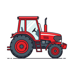 Obraz premium Cartoon style red farm tractor isolated on white background.