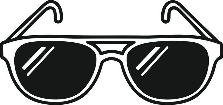 Black and white aviator sunglasses illustration with double bridge frame, curved temples, reflective lenses, minimalist fashion accessory design