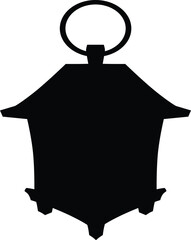 Naklejka premium Vintage magic lantern vector black silhouette, antique hanging holder square shape, medieval kerosene lamp outline
