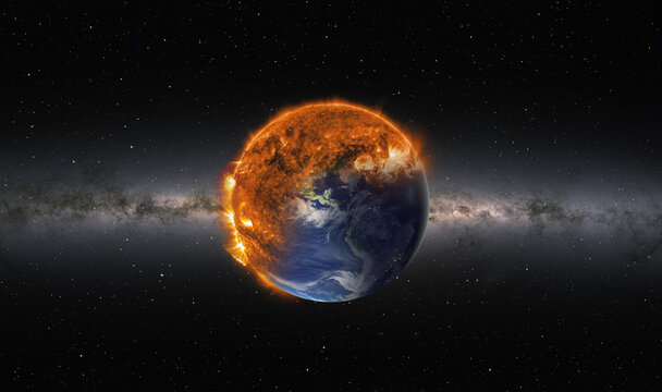 The concept of world disaster - The world is burning after the third world war - The world is experiencing disaster as a result of global warming  "Elements of this image furnished by NASA
