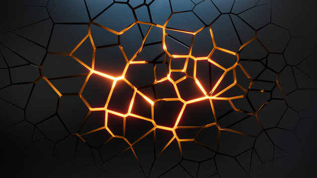 Exploding wall - wall with cracks and explosion power. 3d illustration