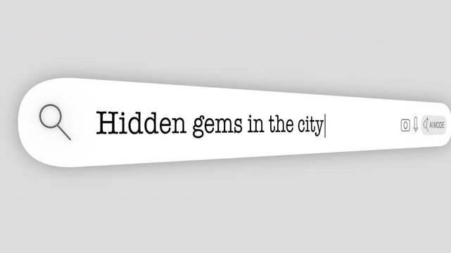 Search Bar Internet browser Animation with typing of the "hidden gems in the city" word usefull for 4K video footage