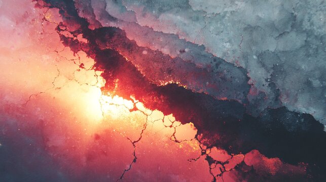 Moody grunge animation with charcoal gray, rust red and muted gold tones, cracked textures slowly evolving in atmospheric abstract motion, expressing decay, tension and deep dramatic emotion