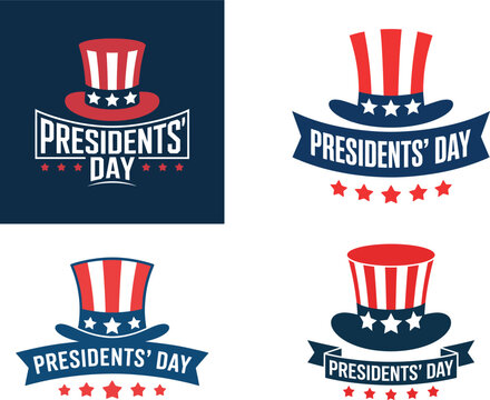 Presidents day logo designs with uncle sam hats stars and stripes red white blu