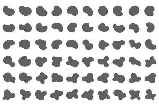 Organic black blobs of irregular shape. Abstract blotch, inkblot and pebble silhouettes, simple liquid amorphous elements. Organic blob shapes collection