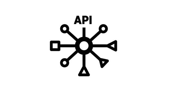 A minimalist vector graphic illustration of an API icon with a central node and radiating lines