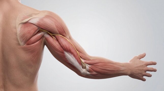 Back view of male arm showing triceps muscles and radial nerve anatomy