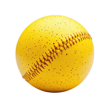 Bright yellow baseball isolated on transparent background with realistic stitching and texture