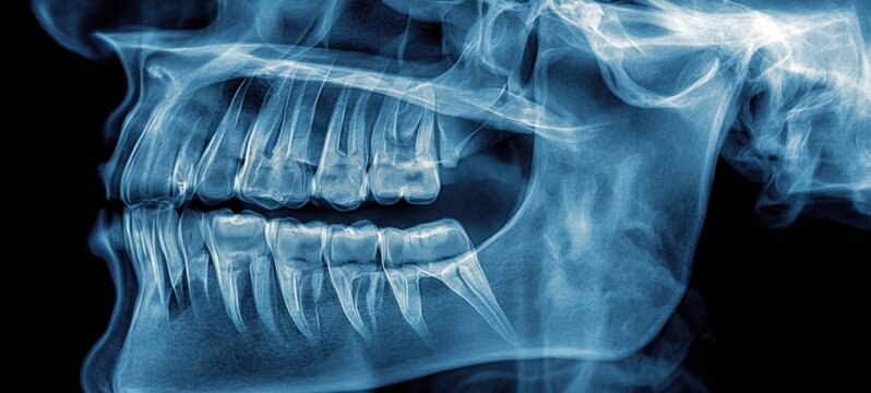 The Skull X-Ray Showing Lateral View of Jaw Teeth and Dental Anatomy