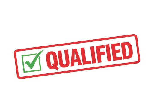 A red stamp with the word qualified and a green checkmark indicating approval or certification