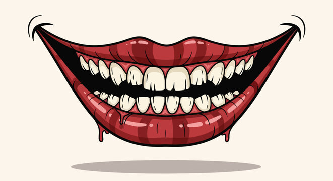 Illustration of a wide open mouth with many teeth.