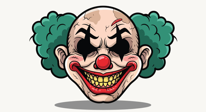 Scary Clown Face with Green Hair and Evil Grin.