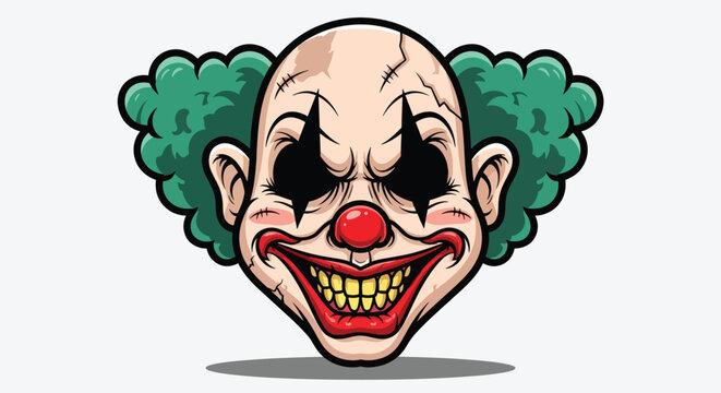 Scary Clown Face with Green Hair and Red Nose.
