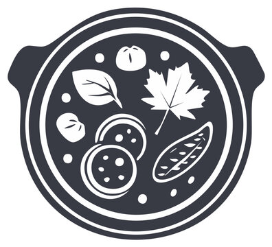 Monochrome Icon of a Hearty Autumn Stew with Assorted Ingredients