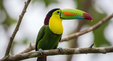 Fototapeta premium Colorful Toucan Perched on a Branch in Nature.