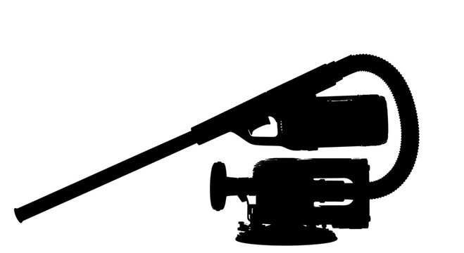 A black silhouette illustration of a trombone on a white background