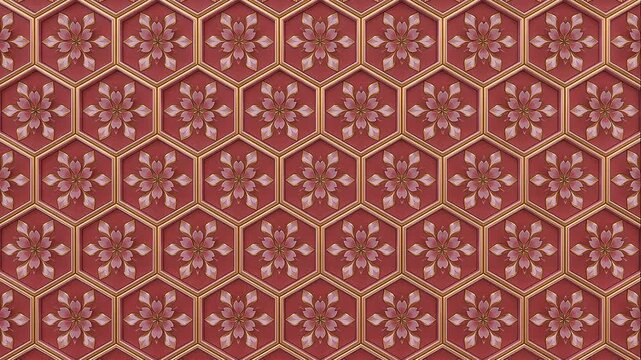Japanese cherry blossom sakura pattern in hexagon 4K seamless loop background