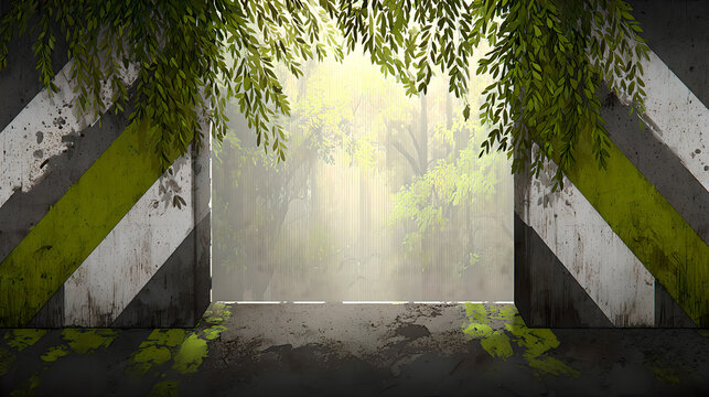 normalizing. Nature and technology concept with organic plant patterns merging with geometric green and silver shapes. product launch decks.