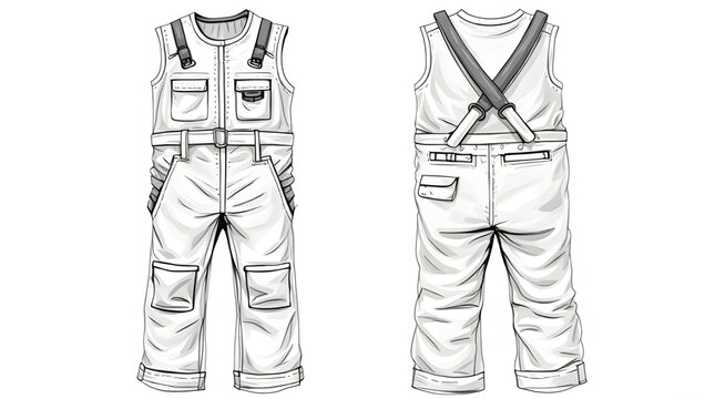 Professional White Utility Overalls with Pockets and Straps