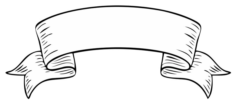Elegant sketched banner scrolls with ribbon details and blank text area suitable for headings and messages